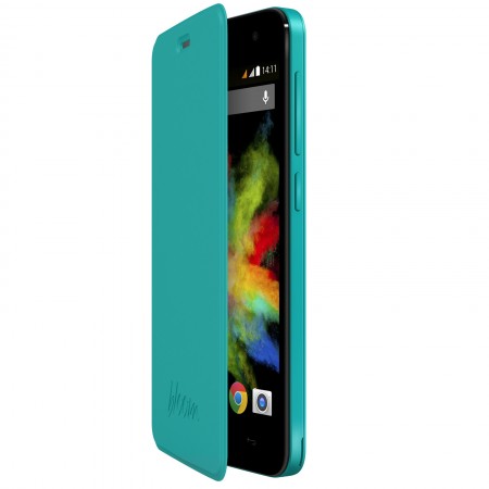 Coque Turquoise wiko Birdy folio stand back cover